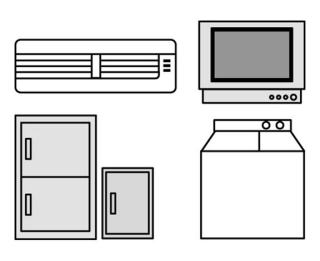 エアコン、テレビ、冷蔵庫、洗濯機のイラスト